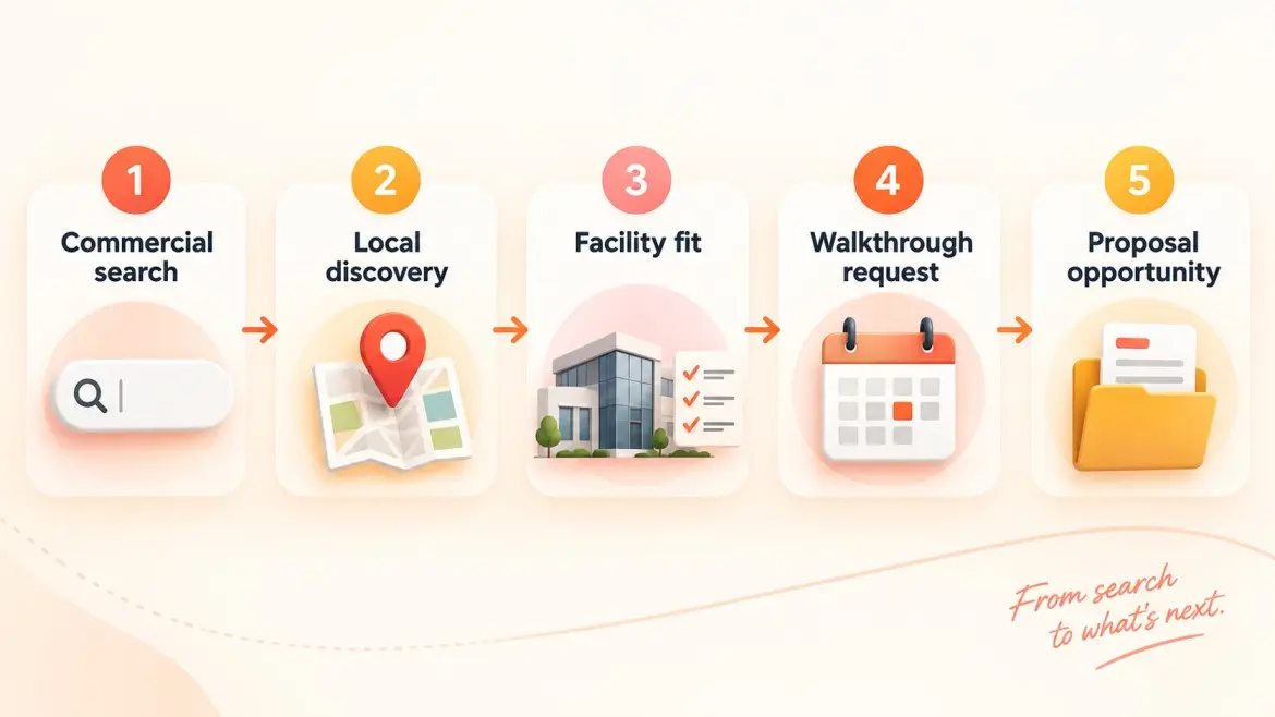 Five-step path from commercial search to a qualified proposal opportunity