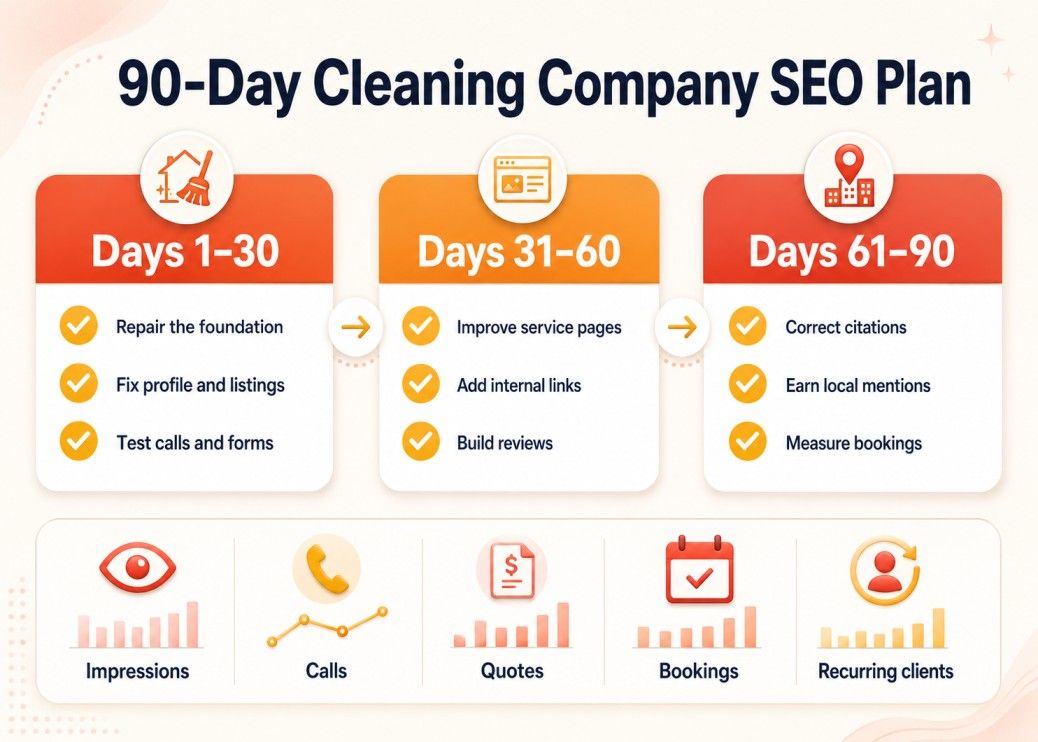Three-phase 90-day cleaning company SEO plan