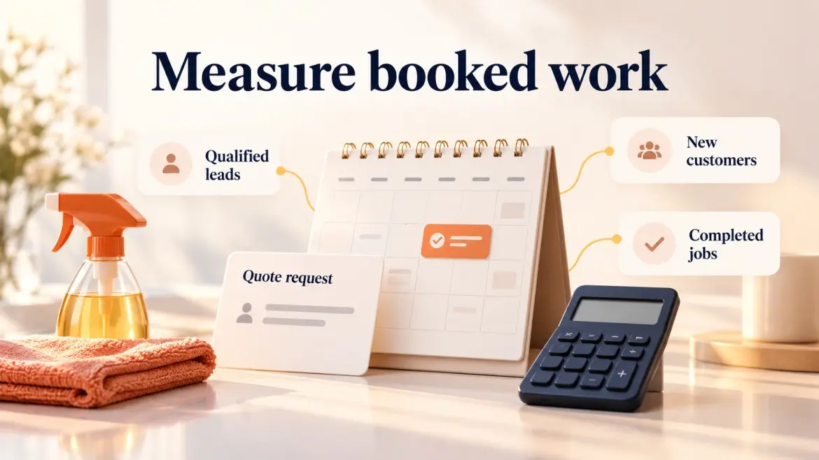 Quote request, calendar, and calculator with qualified leads, new customers, and completed jobs