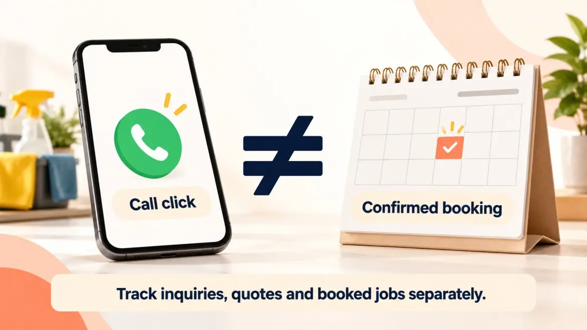 Phone and appointment calendar show that a call click is not a confirmed booking.