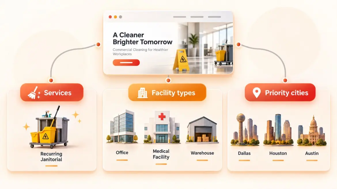 Website map connecting service, facility-type, and city pages