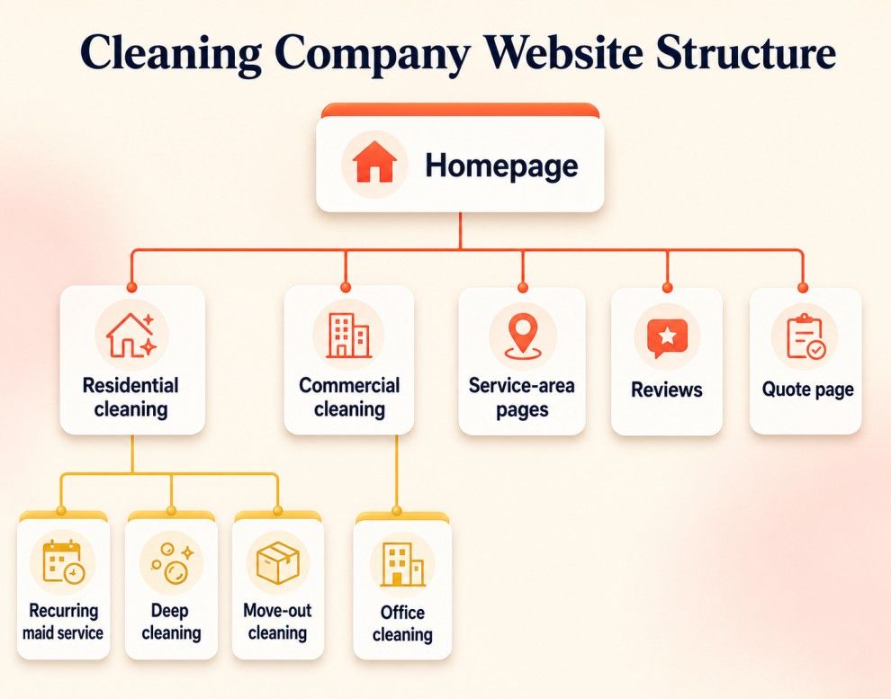 Website structure for residential and commercial cleaning services