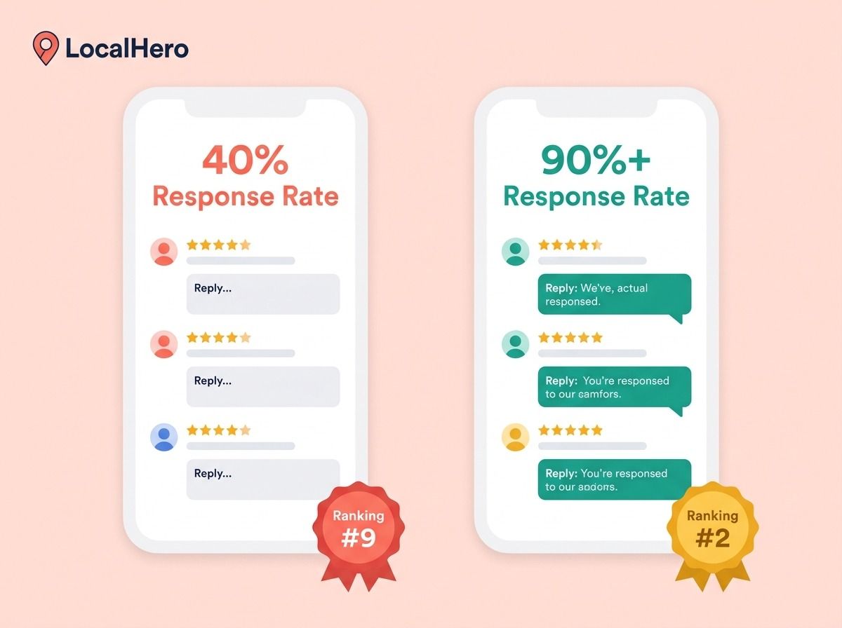 Chart showing the correlation between Google Business Profile review response rate and Map Pack ranking position based on analysis of two million profiles