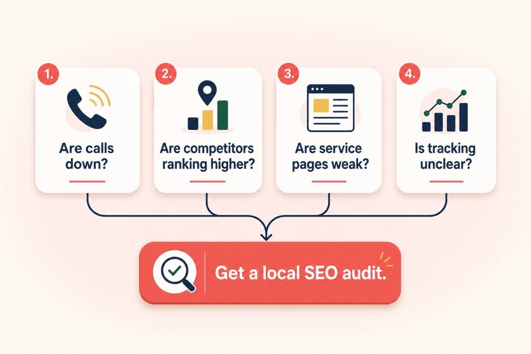 Decision flow showing when a service business should hire a local SEO agency.