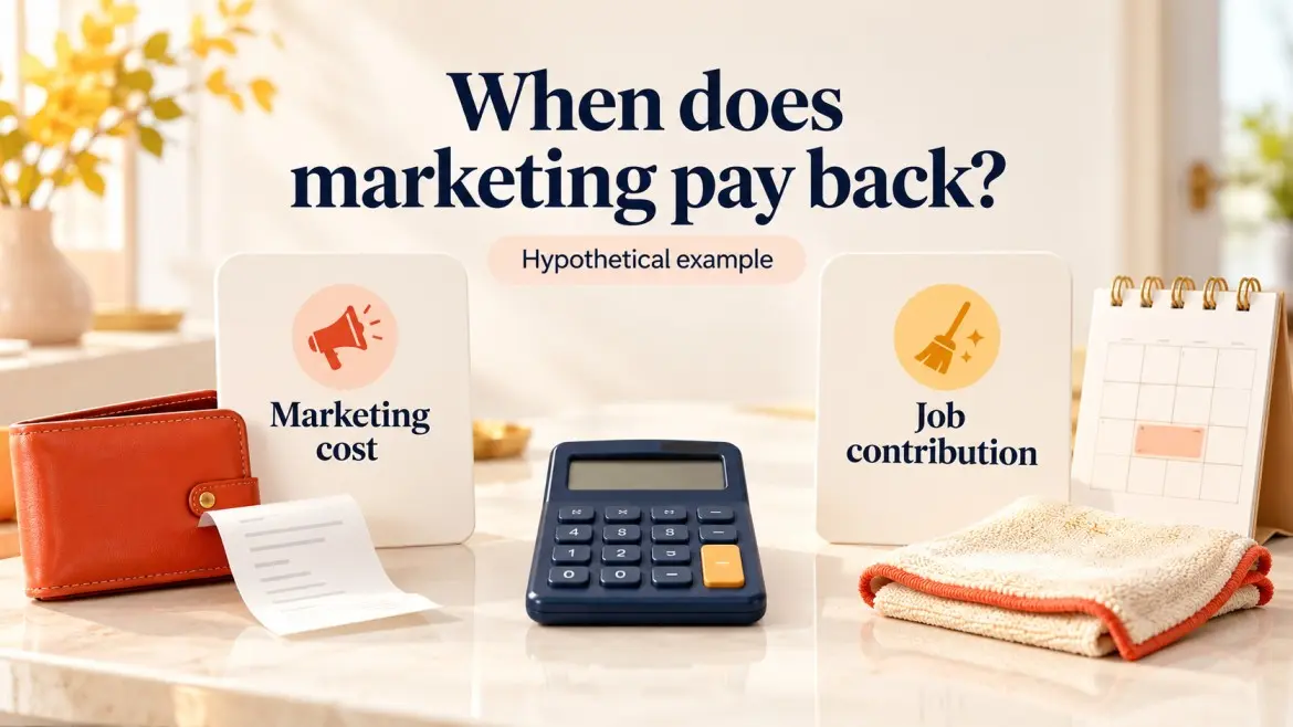 Hypothetical marketing payback illustration comparing marketing cost with job contribution