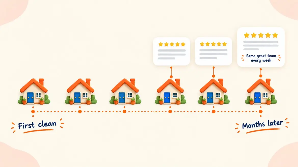 A recurring client's timeline from the first clean to a review written months later