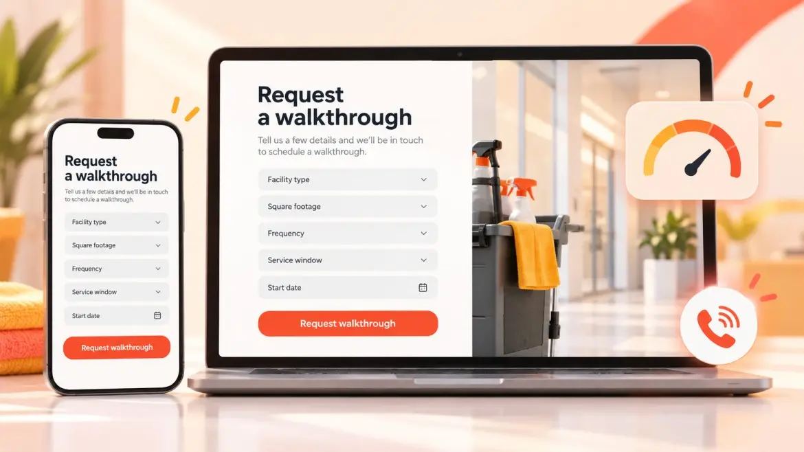 Mobile commercial cleaning walkthrough form with facility qualification fields