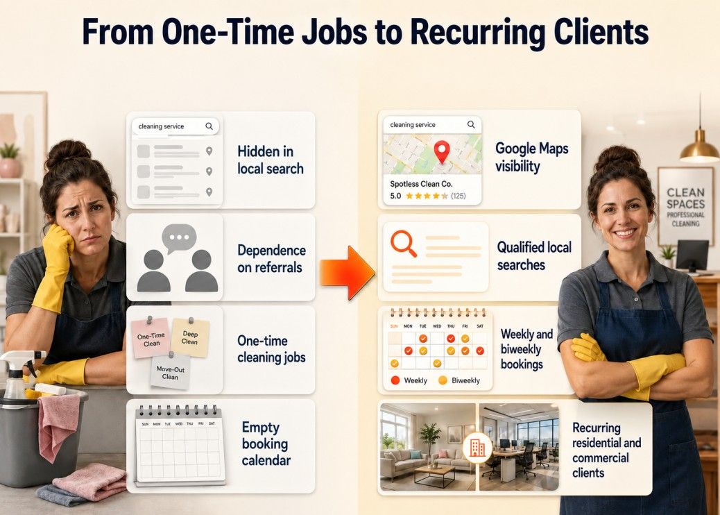 Cleaning company moving from one-time jobs to recurring clients through local SEO